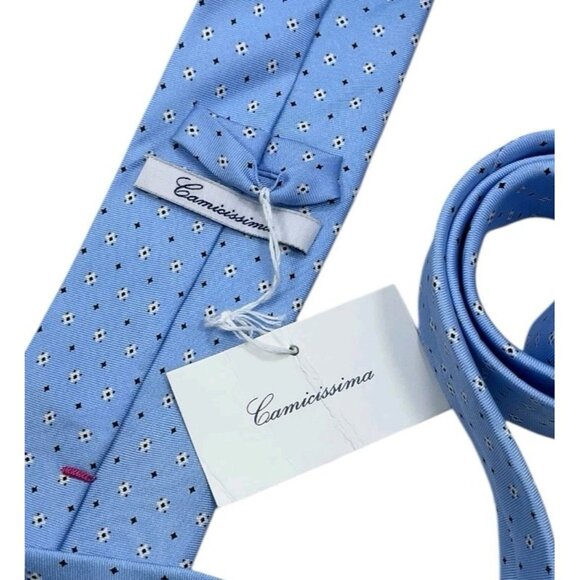 NEW CAMICISSIMA Men's 100% Silk Necktie LUXURY Tie XL Blue Geometric W:3" - Picture 3 of 7